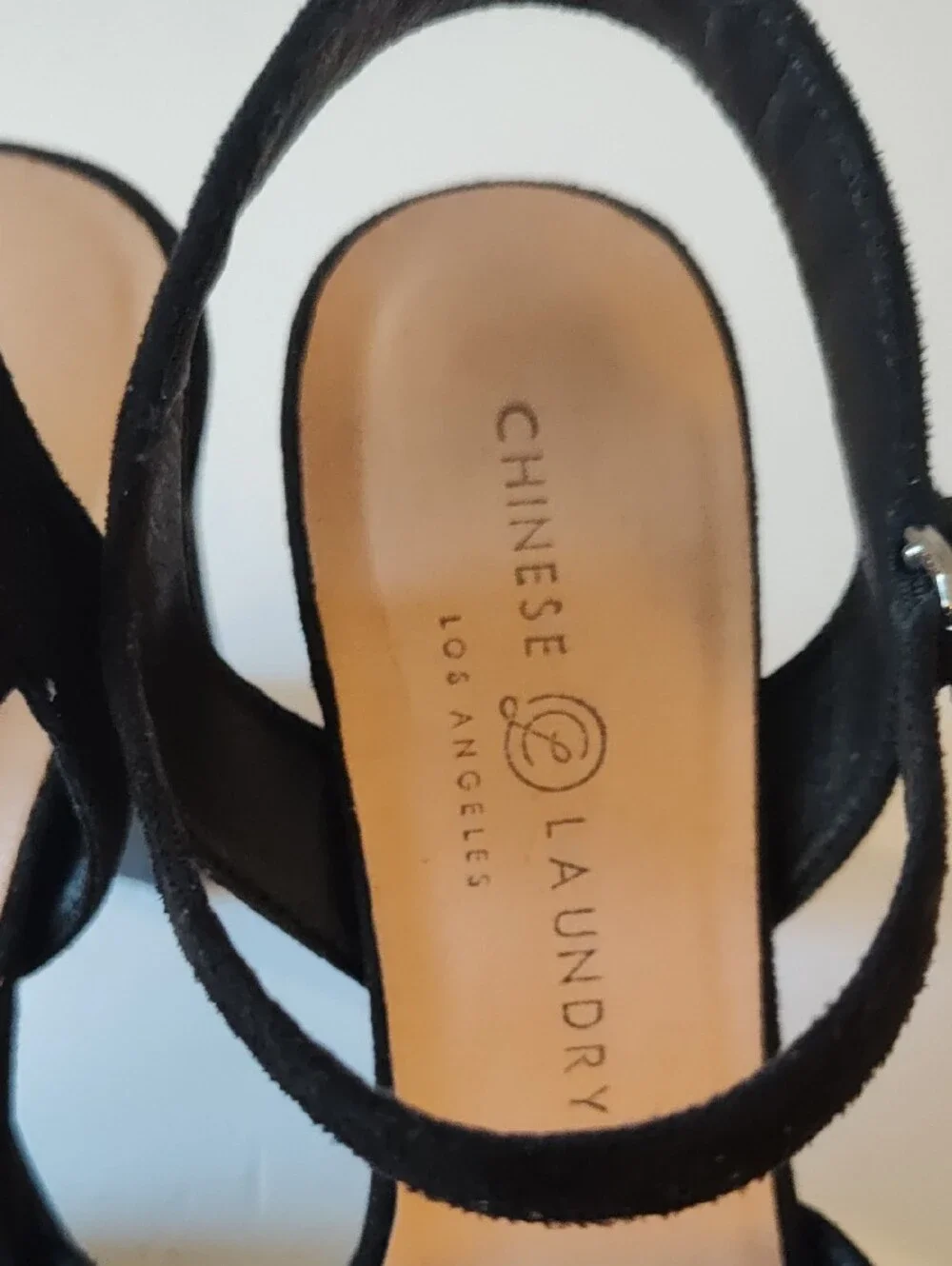 CHINESE LAUNDRY Black Suede Block Heel Ankle Strap Sandals Size 38 US 7.5